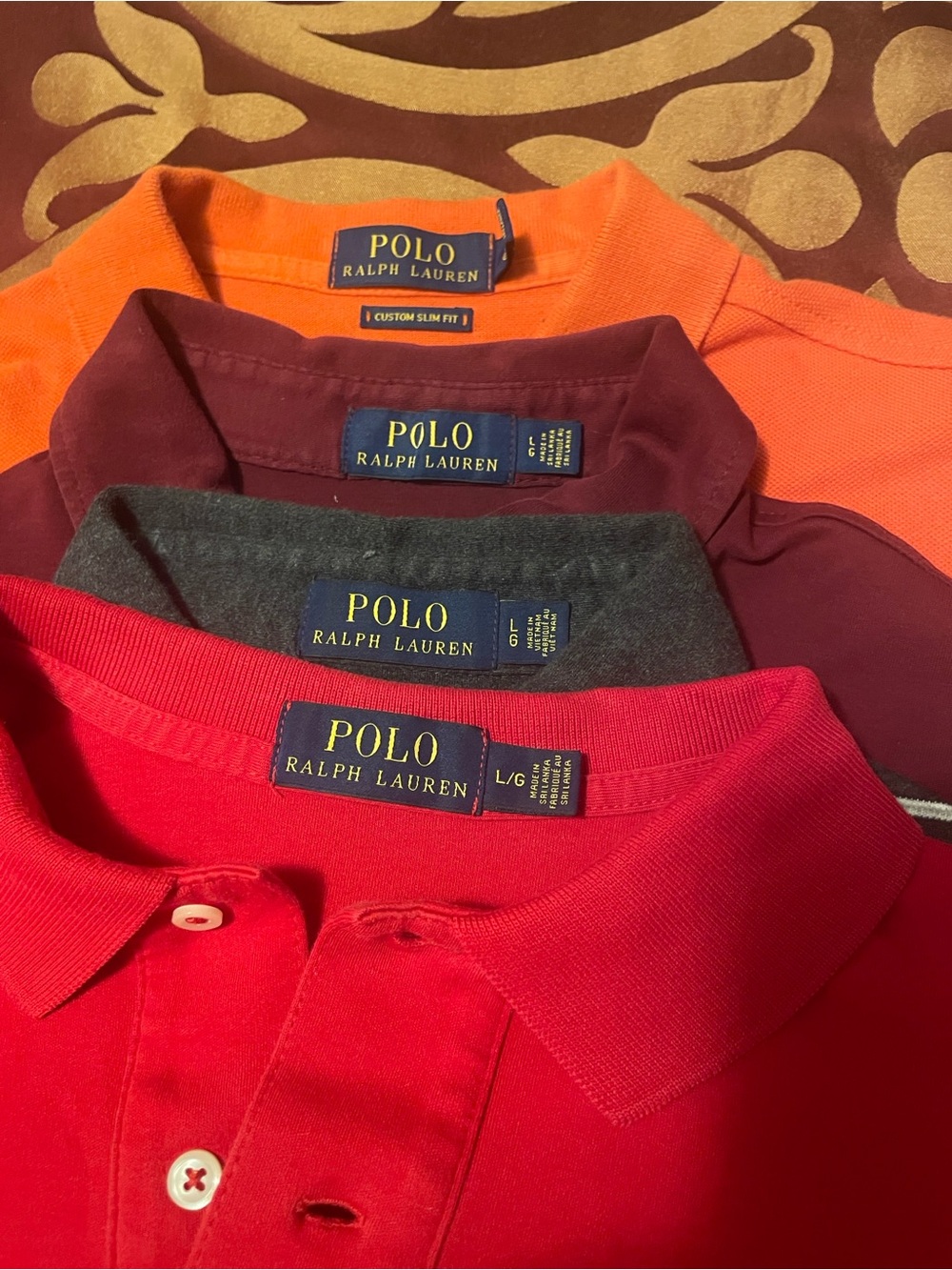 Polo by Ralph Lauren Multi-Color Men’s Polo Lot - Red, Orange, Maroon, Gray
